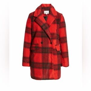 Vigoss Women's Bold Red Checkered Pea Coat